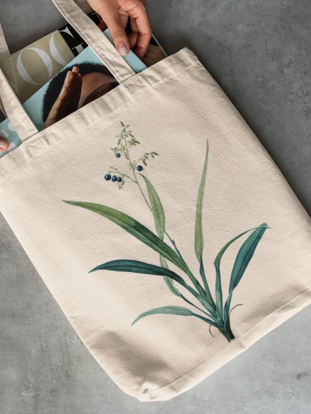 Flax Lily Vintage Floral Print Graphic Canvas Tote Bag